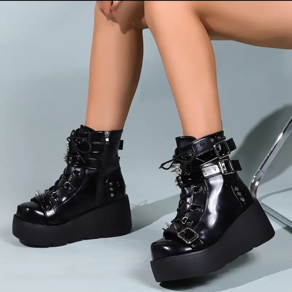 🧿Punk Round Toe Wedge booties - Picture 1 of 4